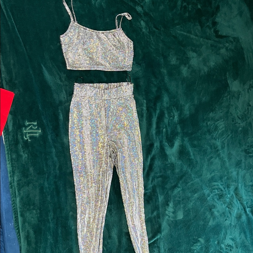 Fashion Nova Silver Sequin Leggings Set